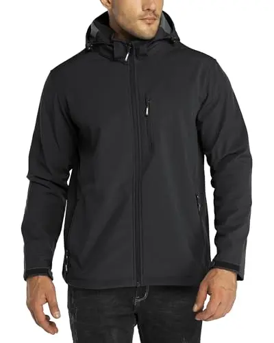 Outdoor Ventures men's softshell jacket showing water-resistant fabric and multiple pockets