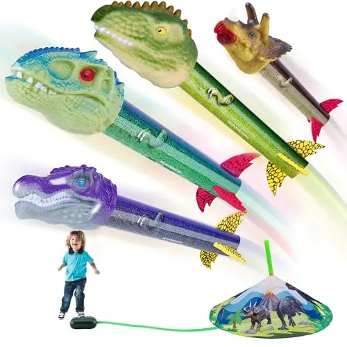 GIZZJOY dinosaur toy rocket launcher set with 4 rockets