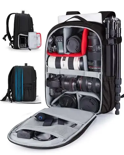 BAGSMART expandable camera backpack with multiple compartments and rain cover