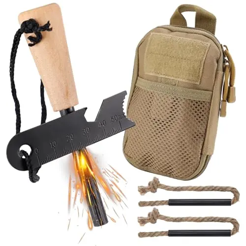 Acostop fire starter kit with magnesium rod, striker, and multifunctional bag
