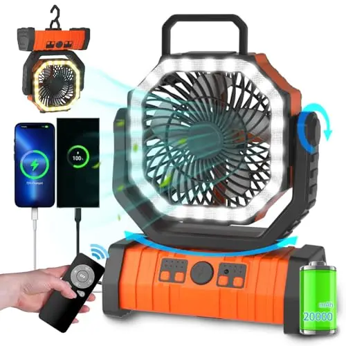 ADUST rechargeable camping fan with oscillation and power bank function