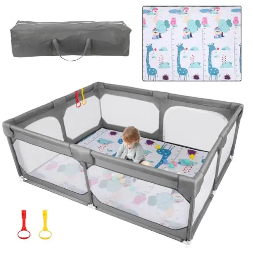 JINXIA large baby playpen with included play mat and mesh walls