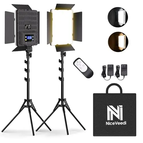 NiceVeedi bi-color studio lighting kit with remote control and tripod stands