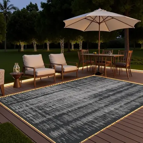 MontVoo outdoor rug with built-in LED strip lights for evening ambiance