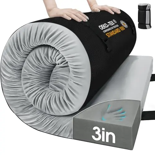 CYMULA memory foam camping mattress pad on a cot