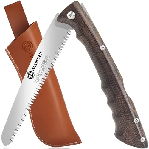 ALDIPRO folding saw with wenge wood handle and leather sheath