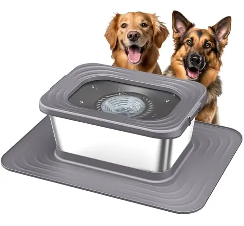 Decflow 10L stainless steel dog water bowl with silicone mat and floating disk
