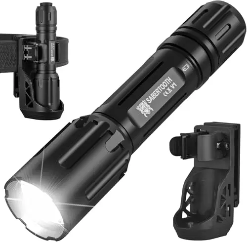 SABERTOOTH V1 tactical flashlight with belt holster