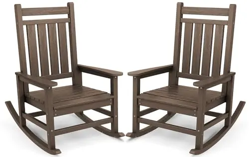 SERWALL outdoor rocking chairs set of two in coffee color with wood grain texture