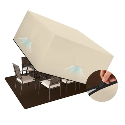 HDCAXKJ beige and brown patio furniture cover with full zip-up bottom and ventilation