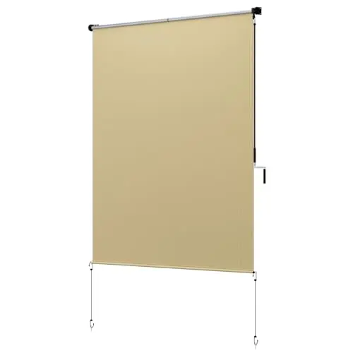 Coumavin beige cordless exterior roller shade with tension system