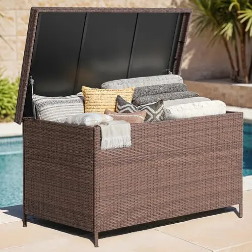 ONBRILL brown wicker-style outdoor storage box