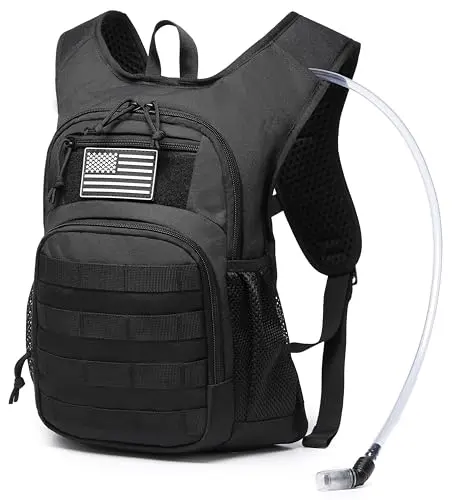WOTONY black hydration backpack with MOLLE webbing and water bladder