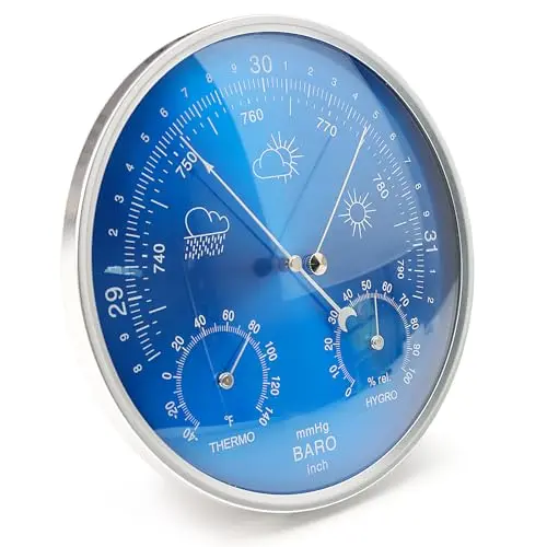 Kytree wall hanging barometer with large blue dial showing atmospheric pressure