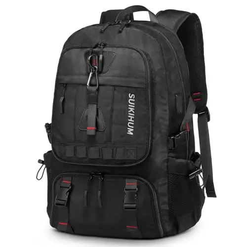 SUIKIHUM 35L travel backpack in black with wet/dry separation and USB port